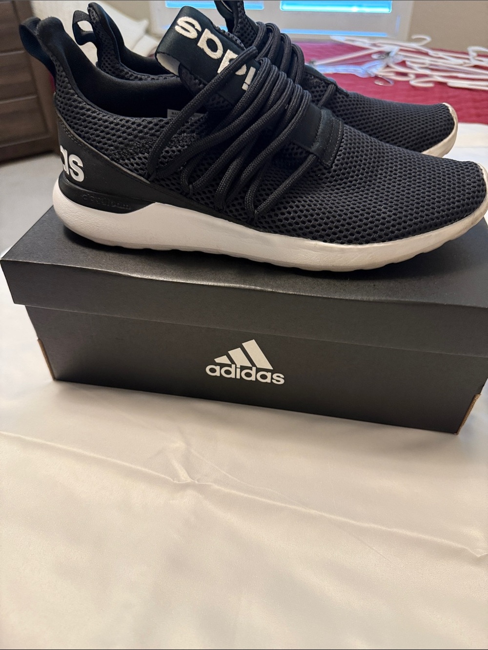 adidas Men's Black Athletic Knit Sneakers with White Sole